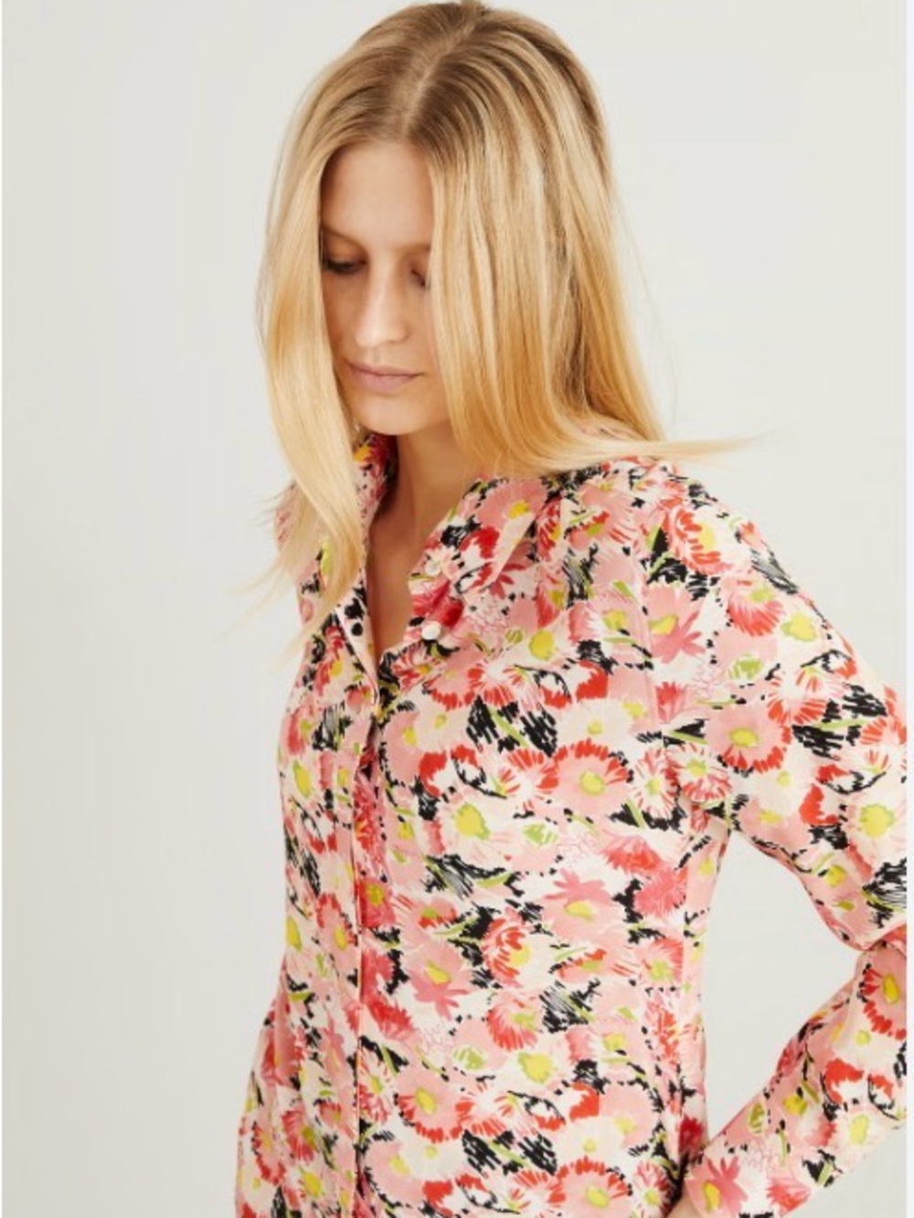 Stella McCartney Floral Button-Up Blouse in Pink & Coral